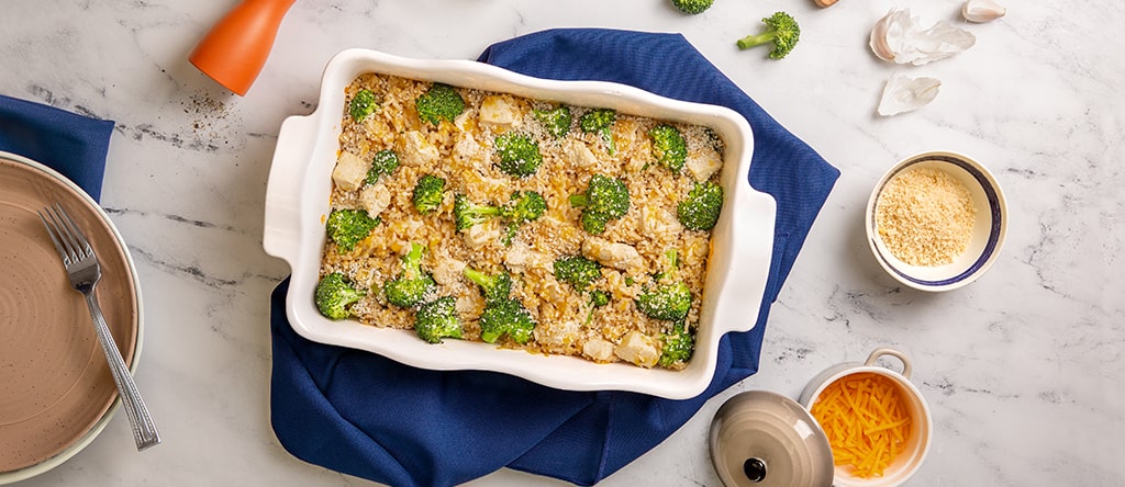 Cheesy chicken with broccoli and rice